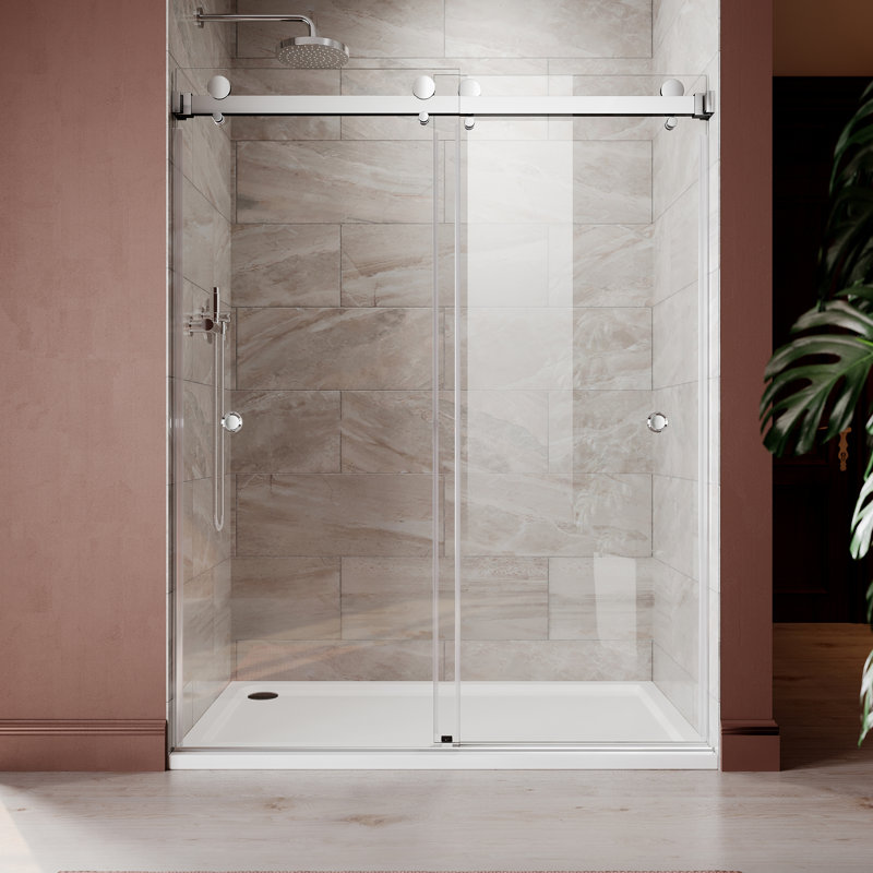 Royal 56 to 60 in. x 76 in. H Frameless  Double Sliding Shower Door with Two Finger Pulls in Chrome and 3/8 in. (10mm) Clear Glass