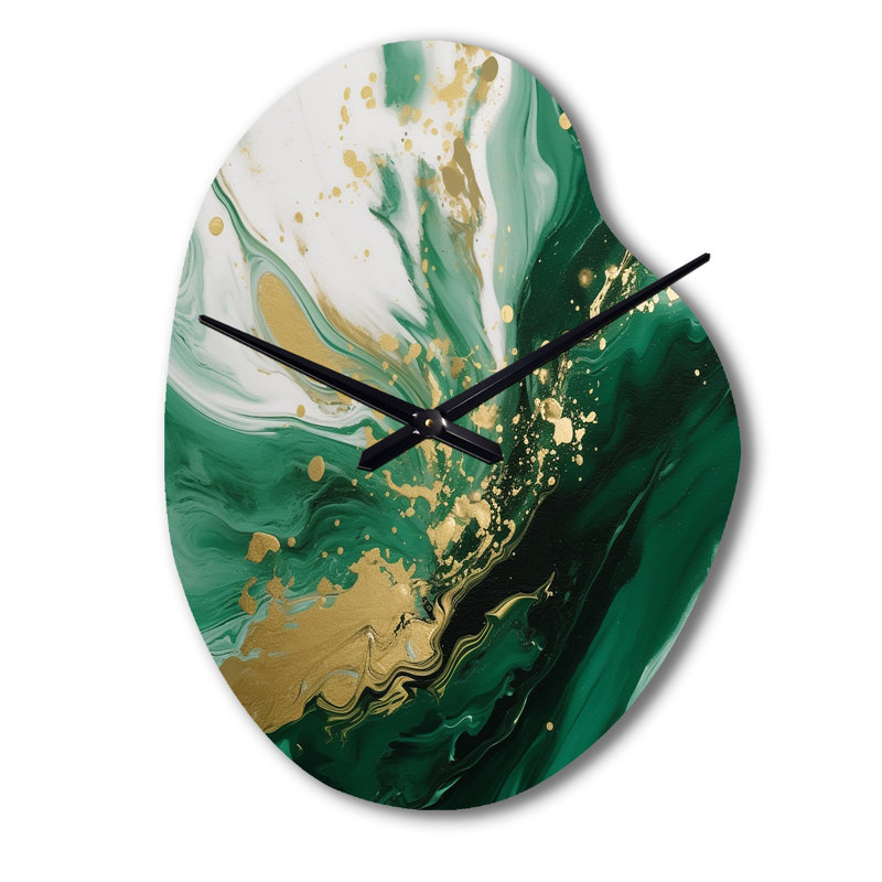 Vert et or Serene Cascade III - Horloge murale abstraite en forme unique, horloge asymétrique, Petit