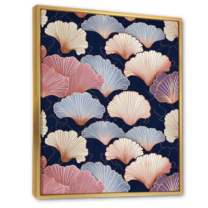 Motif floral rétro, H 44 po x l 34 po x P 1,5 po, Cadre flottant doré