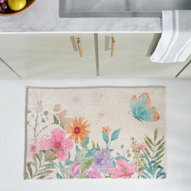 Tapis de cuisine Anircin, Ivoire / Rose, Rectangulaire 2 pi x 3 pi