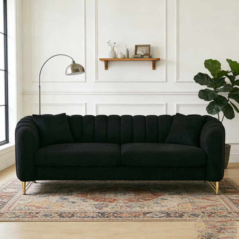 Canapé surdimensionné en chenille de 85 po, H 30 po x l 85 po x P 33,5 po, 3, Noir