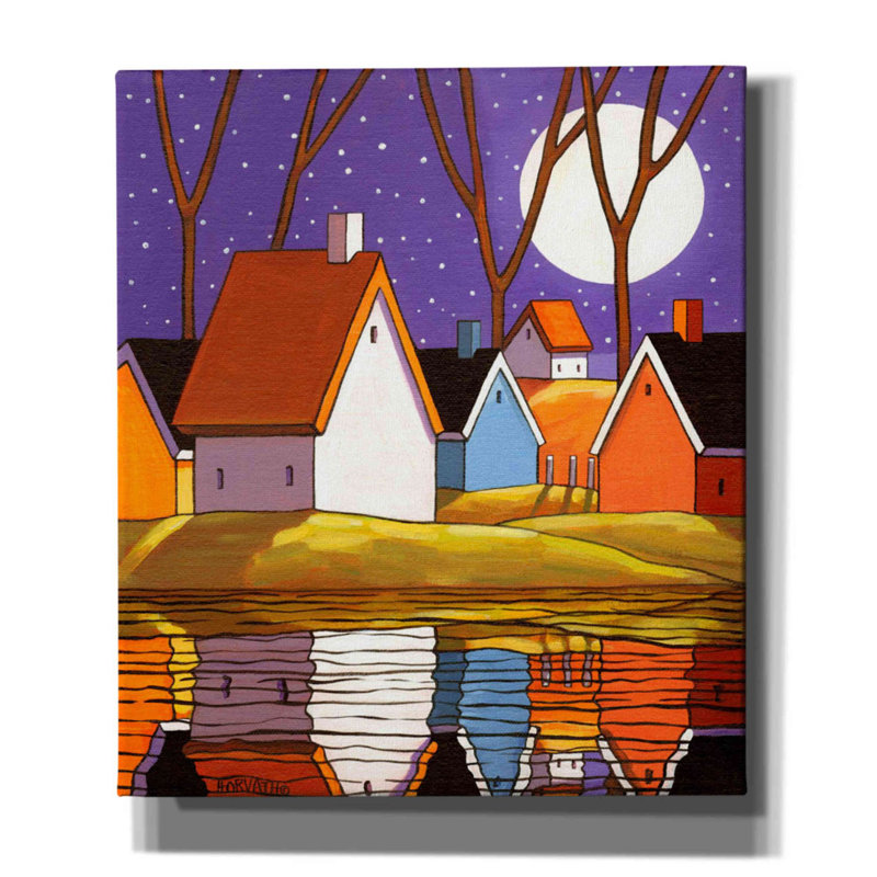 «Purple Sky and Stars Cottage» par Cathy Horvath-Buchanan, art mural sur toile, H 30 po x l 26 po x P 1,5 po