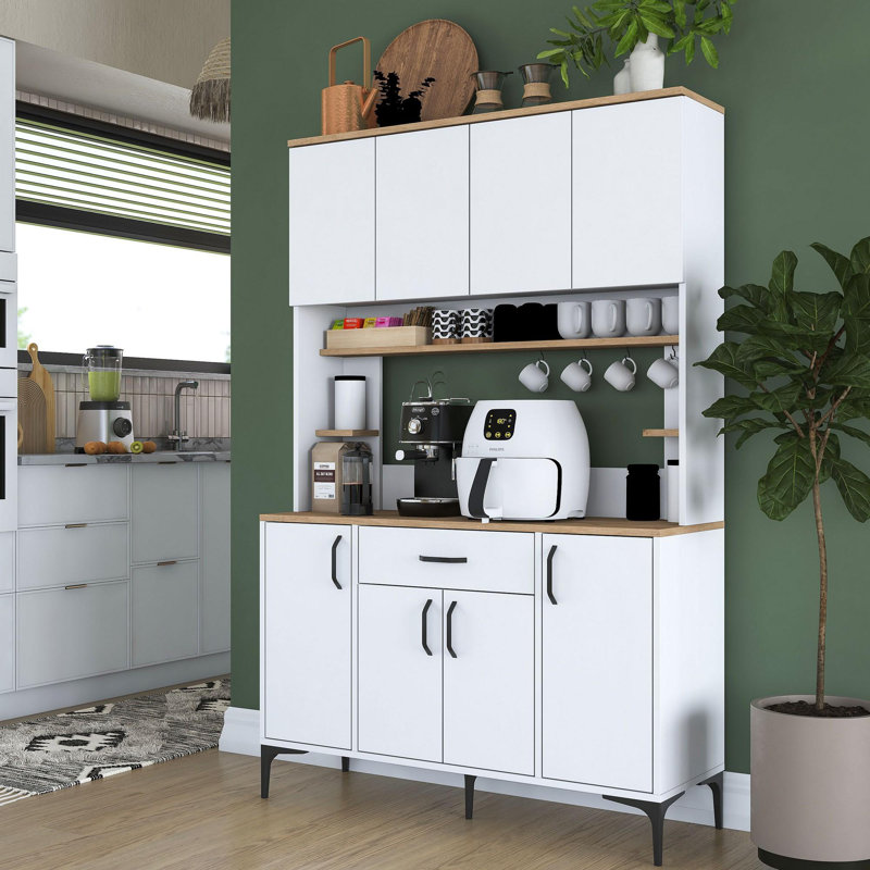 Modern Multi-Purpose Cabinet, Walnut & White Finish, 47.2 x 72.5 x 15.7 inches | 100% Melamine Coated E1 Quality Chipboard, Features Numerous Shelves & 1 Drawer, Wall-Mountable for Additional Storage, Stylish & Functional Design