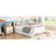 Lit simple blanc pour et, avec beaucoup de rangement, tête de lit à profil bas, une belle plateforme de sommeil, design, avec clôture à tiroirs de rangement, différents styles de pièces