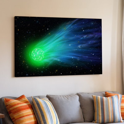 Toile, une scène cosmique à couper le souffle avec une comète verte éclatante avec art mural, une tête lumineuse et une queue éthérée