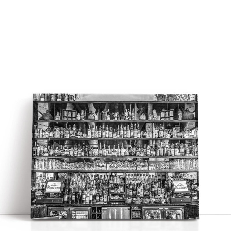Intérieur d'un bar à Birmingham, Royaume-Uni, noir et blanc - reproduction d'art sur toile, H 24 po x l 32 po