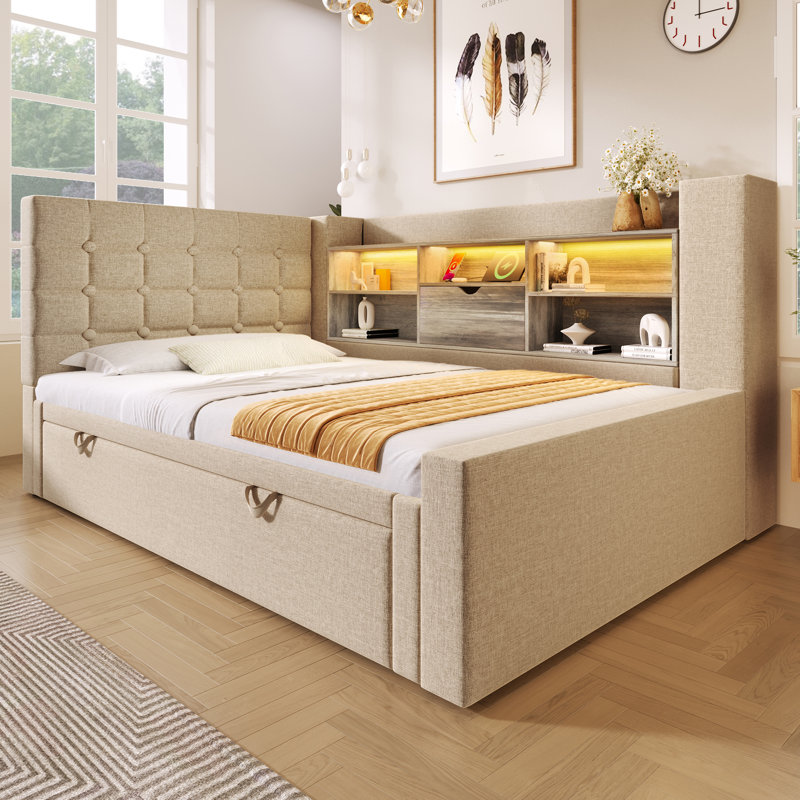 Daybed with Trundle Bed, Beige