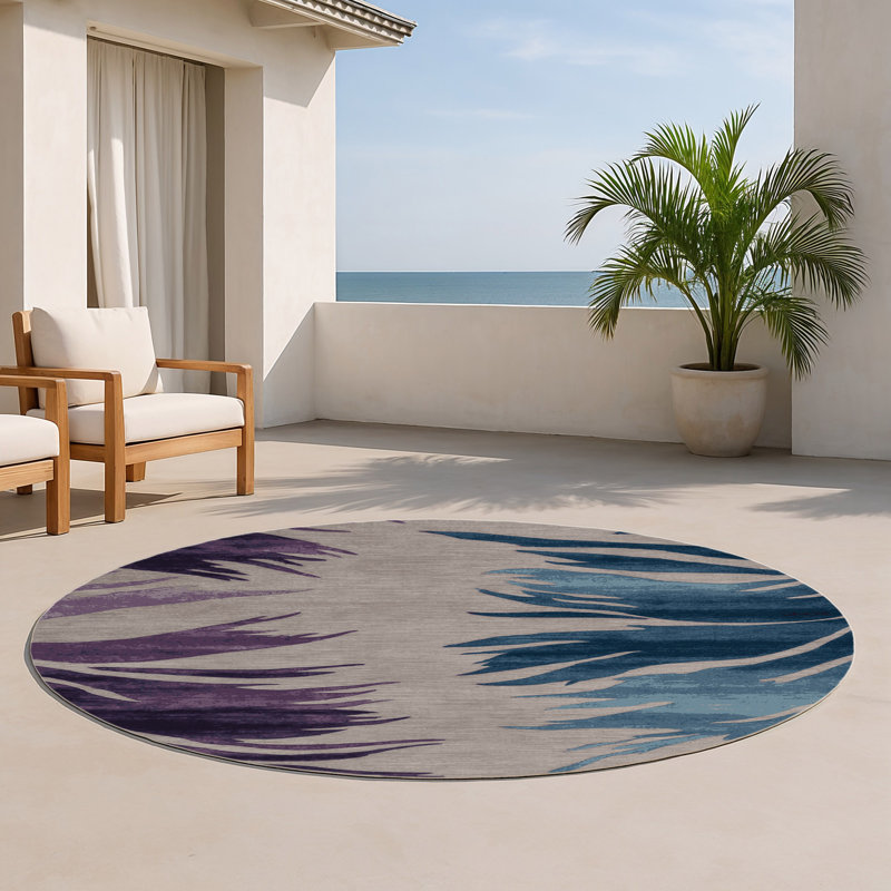 Tapis intérieur et extérieur gris Watercolor, Rond 5 pi