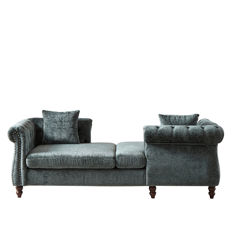 81-inch Chenille Chaise With Button Seat And Back, Nailhead Trim, Rolled Arms For Living Room, Lounge Office, 1 Face-face Grace, 2 Pillows,