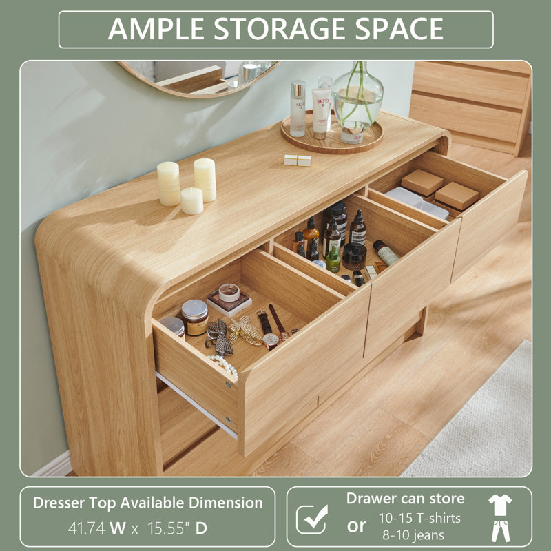 Maud Modern 7 Drawers Dresser for Bedroom, 47" Wide Wood Dressers & Chests of Drawers w/Curved Profile Design, Natural
