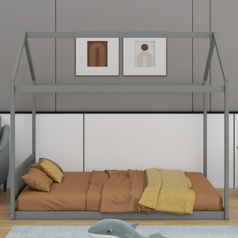Lit en bois avec tête de lit, Gris
