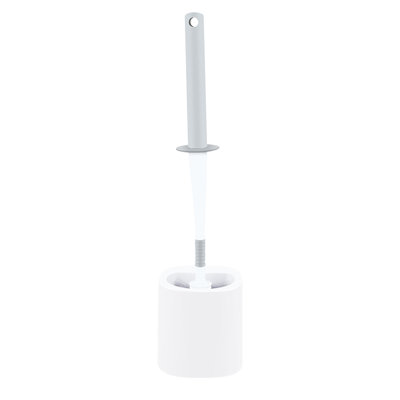 Ensemble de brosses de toilette domestique avec base, plastique mural sans perforation, sans coins morts, blanc 16,1 x 3,9 po