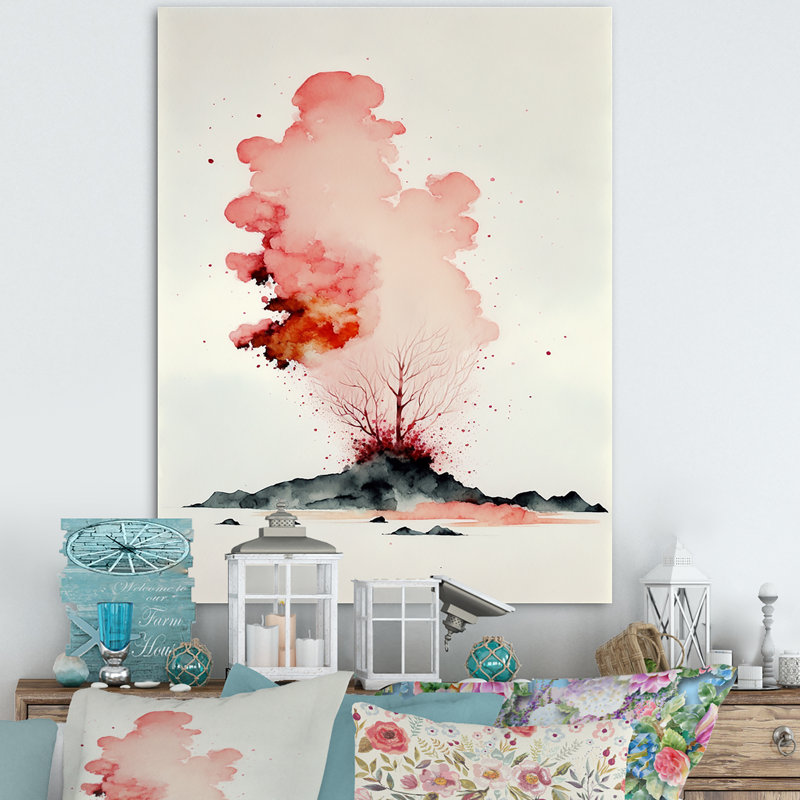 «Red Watercolor Tree on the Mountain II», reproduction sur toile, H 40 po x l 30 po x P 1,5 po, Toile tendue