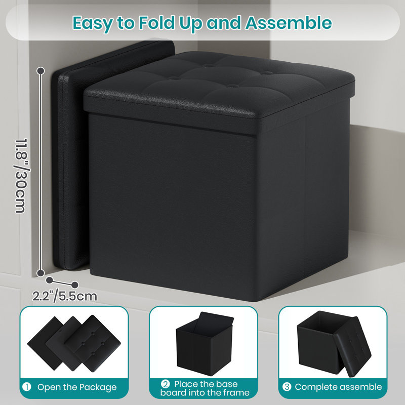 Colangelo 30cm Wide Tufted Square No Pattern Footstool Ottoman, Black