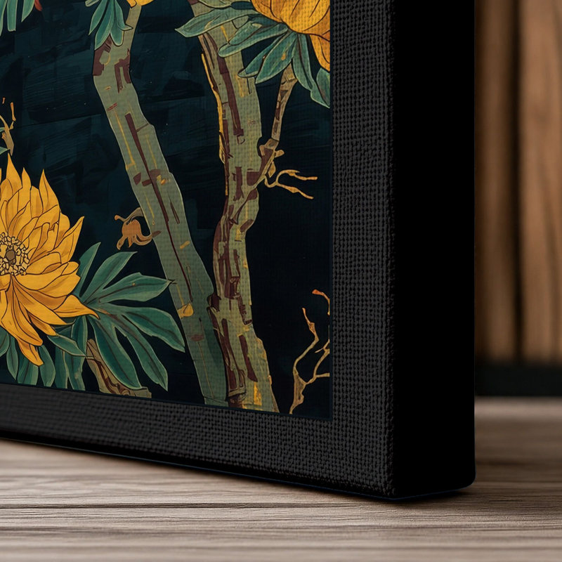 Golden Chrysanthemums Botanical - Wrapped Canvas, 18x12 - 45.7 x 30.5 cm, Black Border