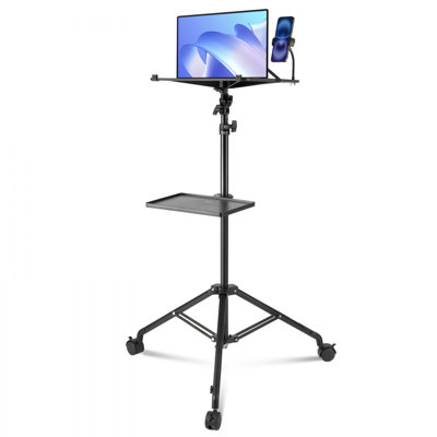 Projector Stand, Projector Floor Stand Adjustable Height from 31.3 to 67.3 in, DJ Equipment, Projector Mount with Tray, Ideal for Outdoor Movies, Home, Office, Stage and Studio, Max Load Capacity 22 lbs With Wheels, Black