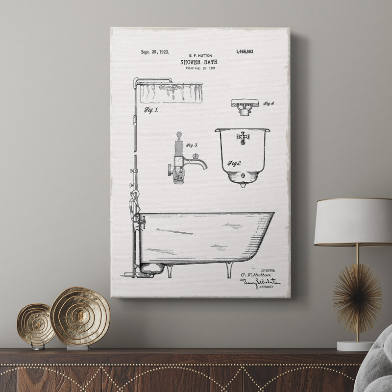 «Vintage Bath I» - galerie personnalisée enveloppée Cavas, H 18 po x l 12 po