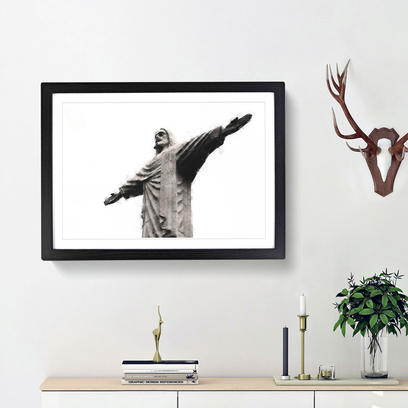 Corcovado in Rio De Janeiro Brazil - Picture Frame Graphic Art Print, Black Framed, 24cm H x 33cm W x 2cm D