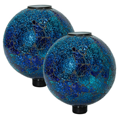 Globe terrestre de jardin solaire en verre 10 po - tourbillon océan profond - ensemble de 2