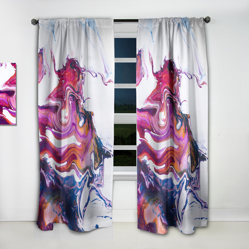 Panneau de rideau simple occultant de style Mid-Century abstrait mauve, rose et bleu, L 52 po x L 120 po