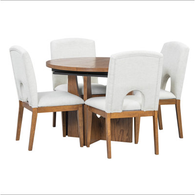 Modern 5-Piece Extendable Round Dining Table Set with 16.2inch Removable Leaf for Small Places