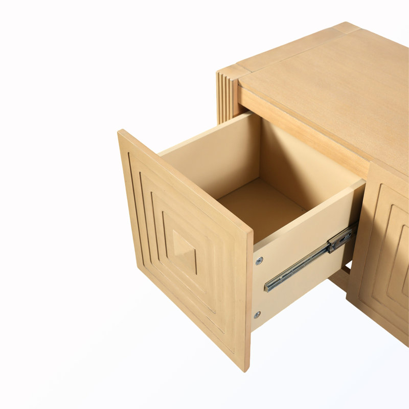 Console géométrique sculptée avec 3 tiroirs à fermeture en douceur, Natural