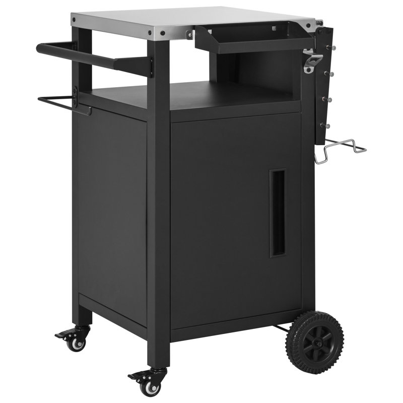 Îlot de cuisine extérieur multifonctionnel, chariot de barbecue en métal extensible avec rangement pour les réceptions à domicile