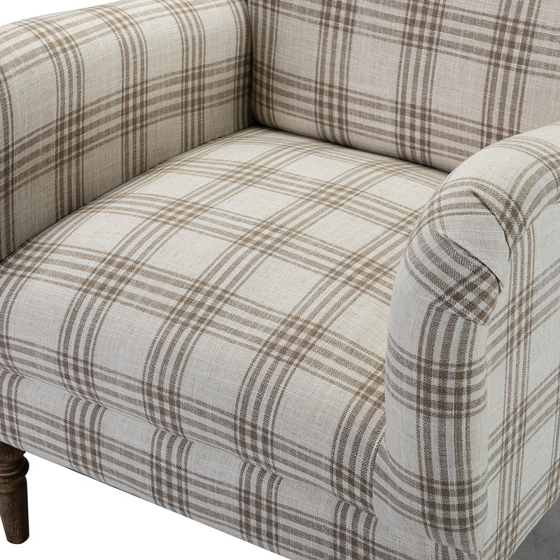 Arching Upholstered Armchair, Taupe Plaid