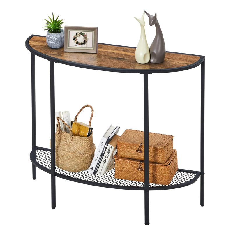 2-Tier Half Moon Console Table - Dark Walnut (Narrow 36.22" Entryway/Sofa Table with Storage, Mid-Century Modern Small Entryway Table, Easy Assembly)
