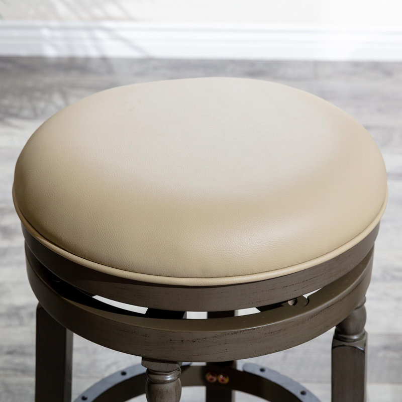Tabouret de bar 30 po, finition gris patiné, siège en cuir gris français, Siège beige / structure grise