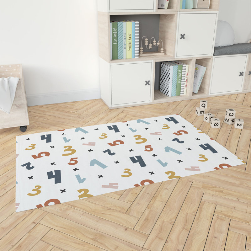 Numbers Kids Play Mat, Rectangle 3' x 5', White/Pink/Gold/Blue