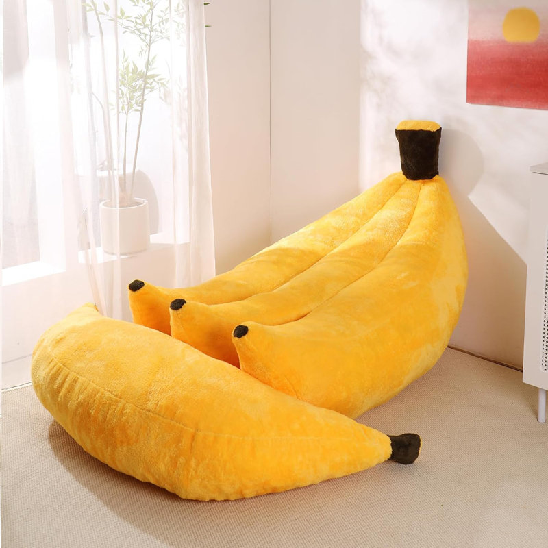 Fauteuil à billes avec repose-pieds Banana, Mélange de polyester jaune