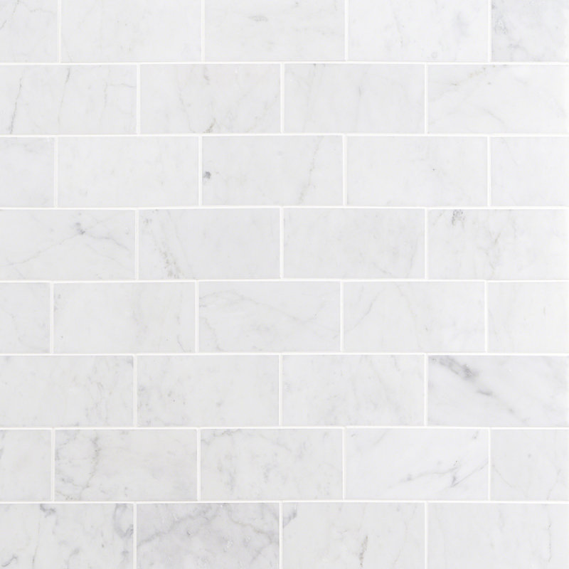 White Carrara 3" x 6" Polished Marble Floor & Wall Subway Tile