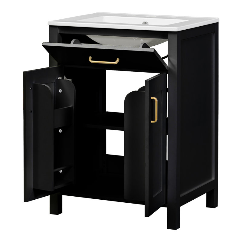 Modern 48-Inch Bathroom Vanity with Ceramic Sink, Black