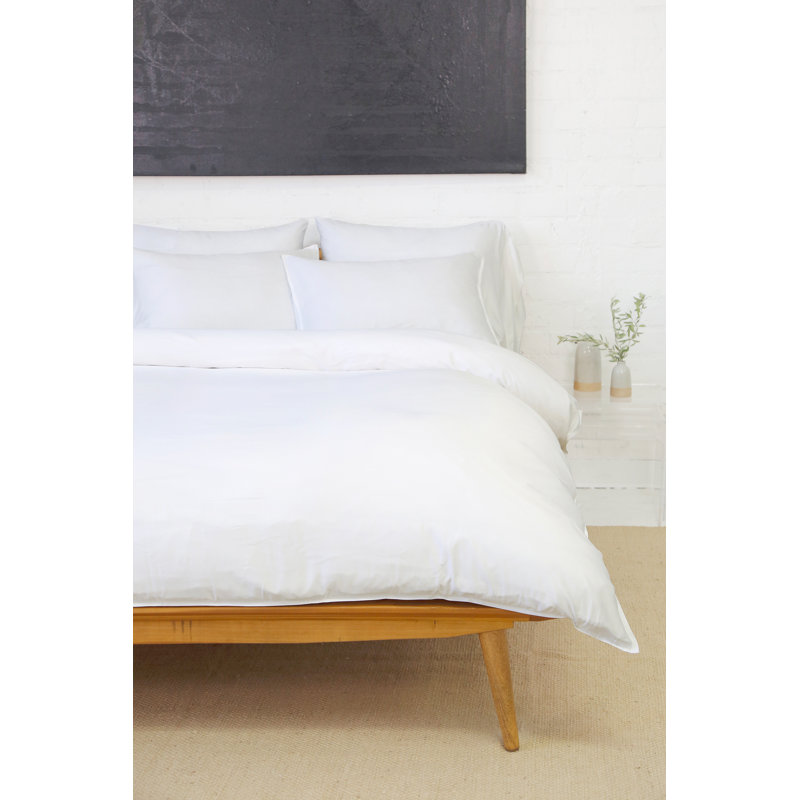 Parker White 100% Cotton 300 TC Modern & Contemporary 3 Piece Duvet Cover Set, Rayon from Bamboo, Ivory