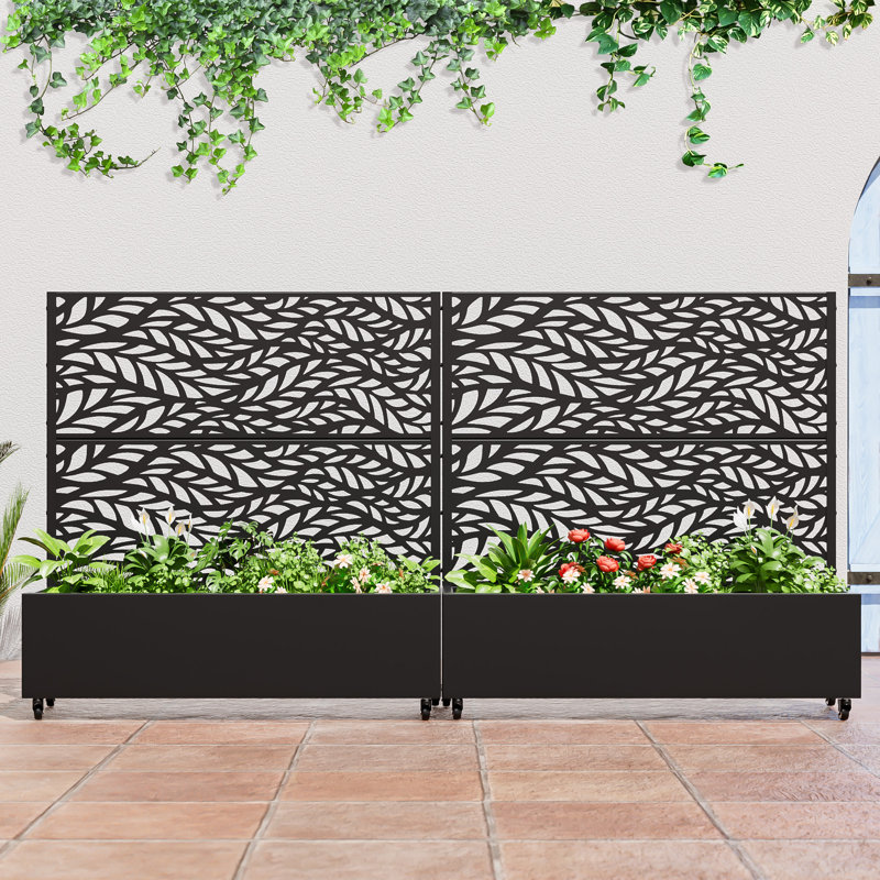 Outdoor Metal Planter Box Raised Garden Beds with Trellis, 47" H x 47" W x 16" D