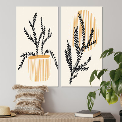 «Dark Silhouettes of Plants on Cream III», ensemble de 2 peintures