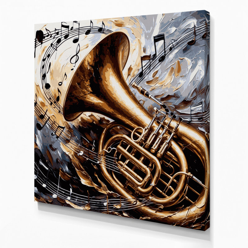 «Music Tuba Brown», art mural sur toile, H 12 po x l 12 po