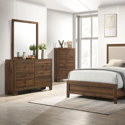 1pc Contemporary 6-Drawer Storage Dresser Metal Hardware Rustic Brown Cherry Rustic Finish Wooden Bedroom Furniture