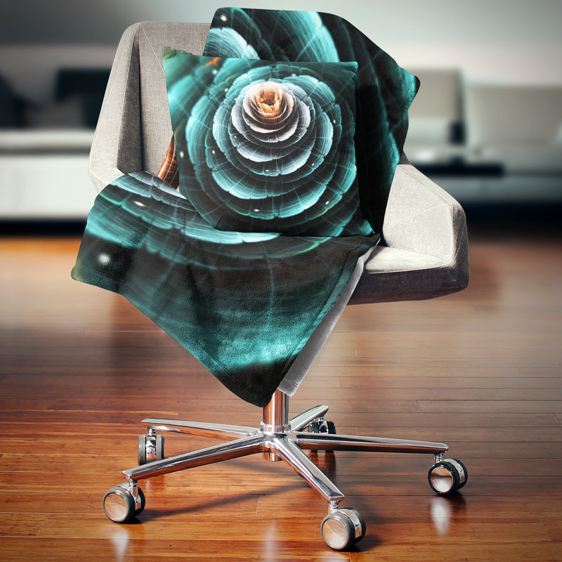 Fractal Flower Clear Turquoise Art - coussin imprimé floral, Carré, 18 po x 18 po