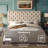 Linen Fabric Upholstered Bed Frame with Adjustable Headboard/Chesterfield-Styled/Wood Slat Support-554694773-554694760