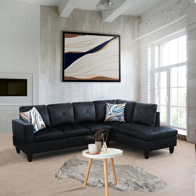 Alsa 2 - Piece Upholstered Sectional, Black, Right Hand Facing