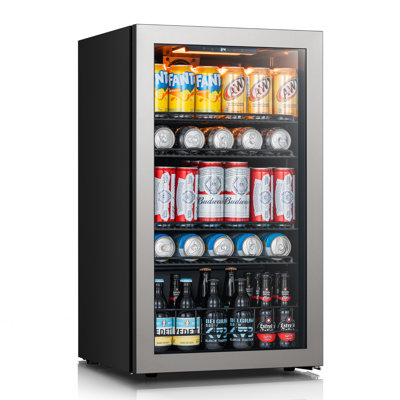 18.9 in. Single Zone 130-Can Beverage Cooler Freestanding Refrigerator Frost Free Tempered Glass Door in Stainless Steel
