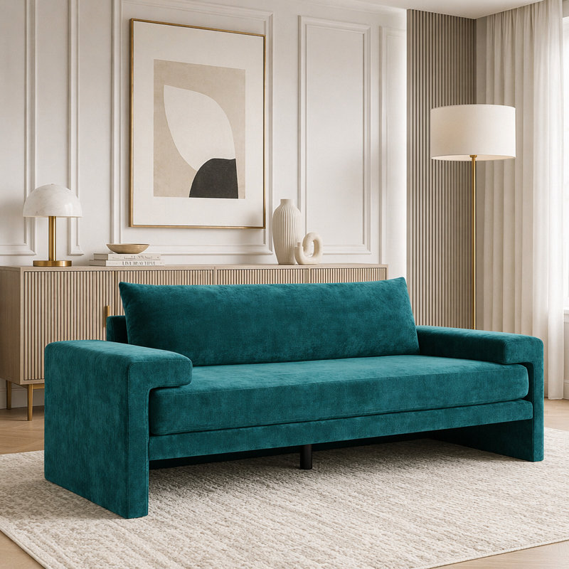 Canapé surdimensionné en chenille 3 places avec accoudoirs larges et coussins épais, Green Chenille