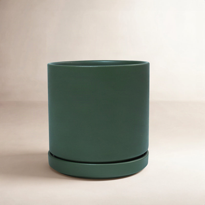 Pot de fleurs en céramique Cheryl, H 14,5 po x l 15,75 po x P 15,75 po, Vert forêt