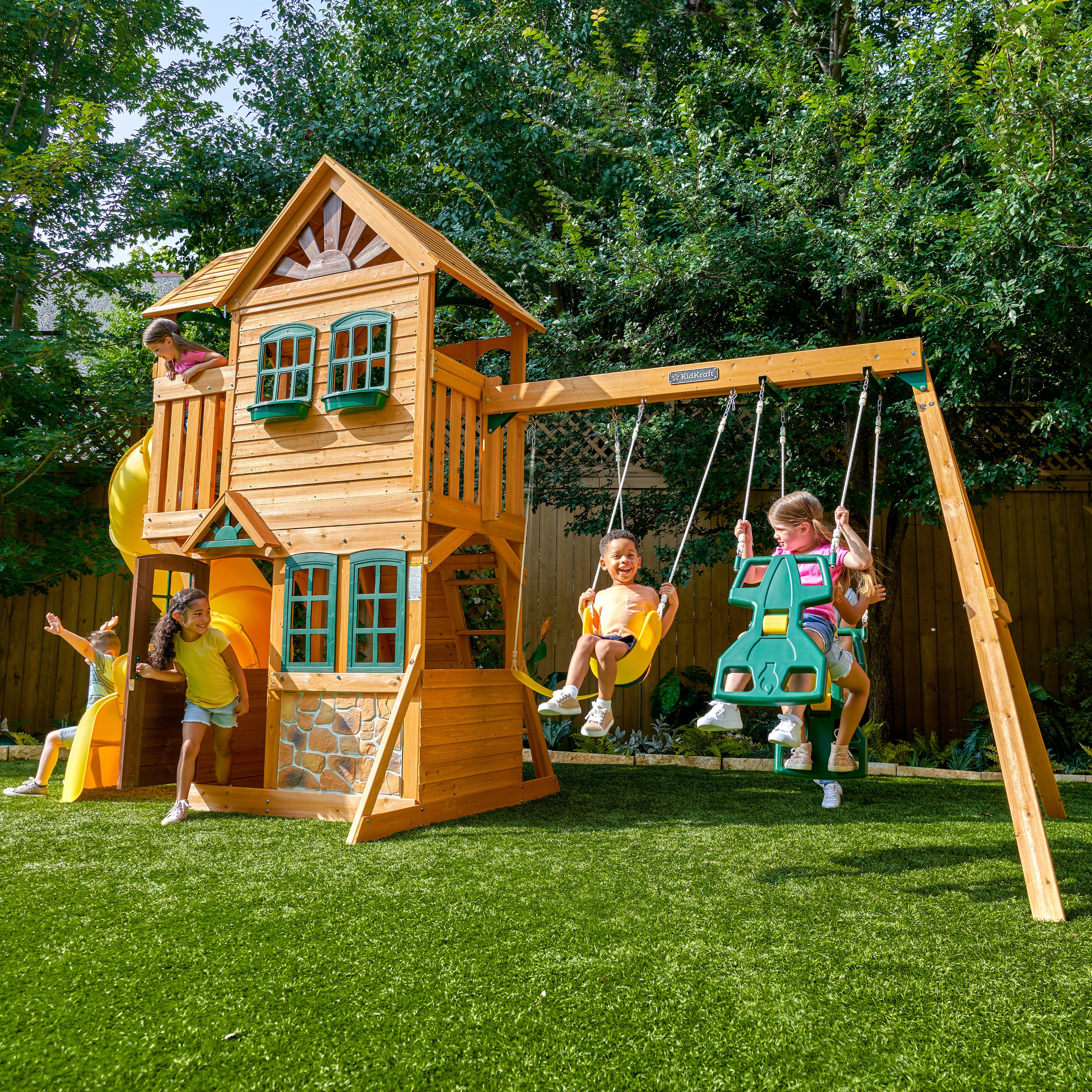 KidKraft Boulder Station Wooden Swing Set Playset with Tube