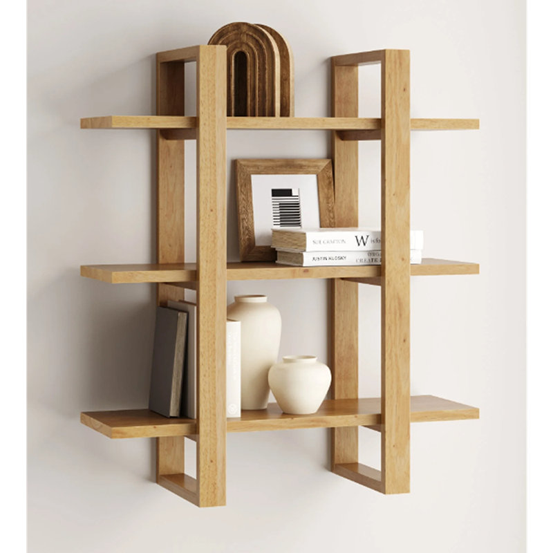 Tablette flottante en bois massif avec tablettes réglables , Brun naturel