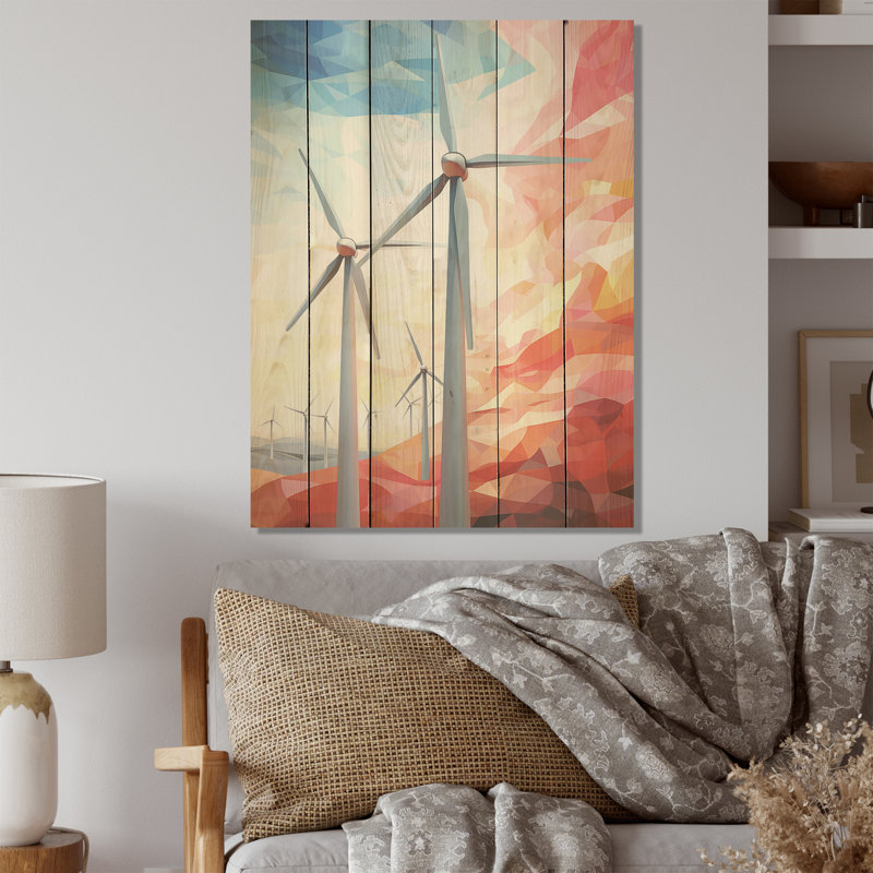 Minimalisme - Éoliennes - panneau mural en bois sur bois de pin naturel, H 40 po x l 30 po