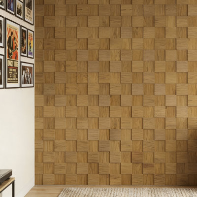 3D Wood Mosaic Acoustic Wall Panels, 4 Pcs 23.62"x23.62", 15.5 sq.ft Sound Absorbing Decorative Wooden Wall Panels