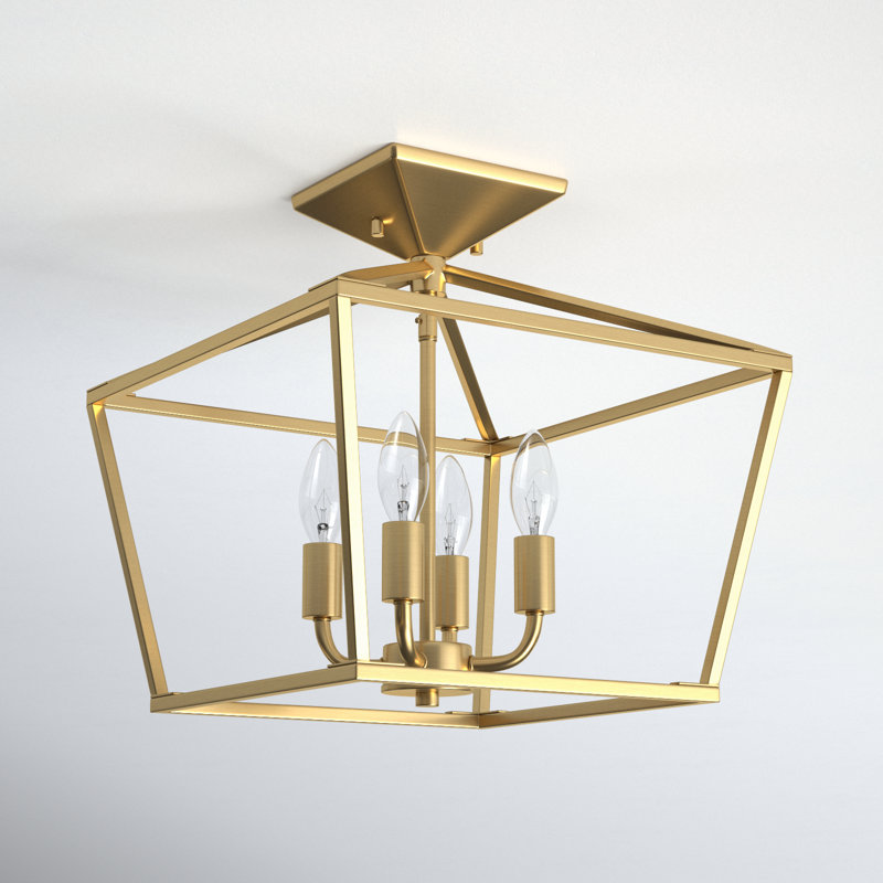 Plafonnier semi-encastré géométrique 4 lumières Hastings, Laiton chaleureux